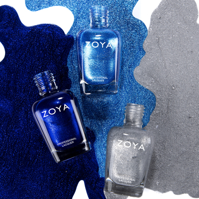 Zoya Holiday Trio 1 showing two blue colors and a silver
